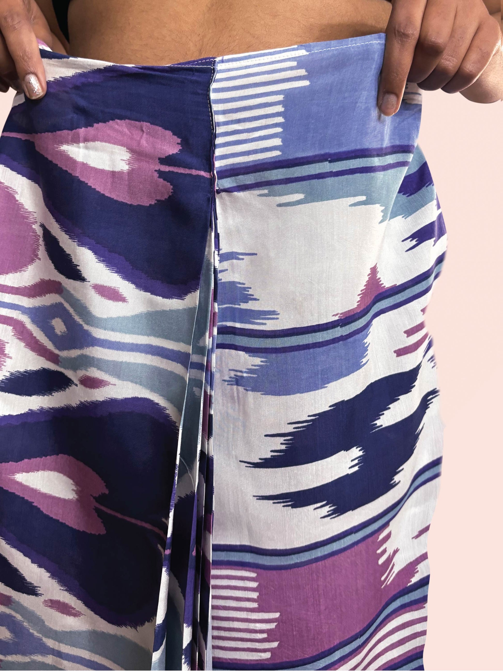 trueBrowns Blue Purple Muslin Ikat Saree - Distacart