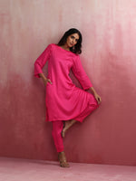 Thumbnail for trueBrowns Pink Modal Round Neck Kurta Co-ord Set