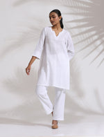 Thumbnail for trueBrowns White Cotton Check Kurta Co-ord Set