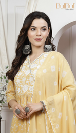 Thumbnail for BulBul Gulfam Cotton Offwhite Kurta Set with Dupatta