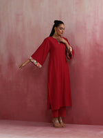 Thumbnail for trueBrowns Red Straight Cotton Dobby Kurta Set - Distacart