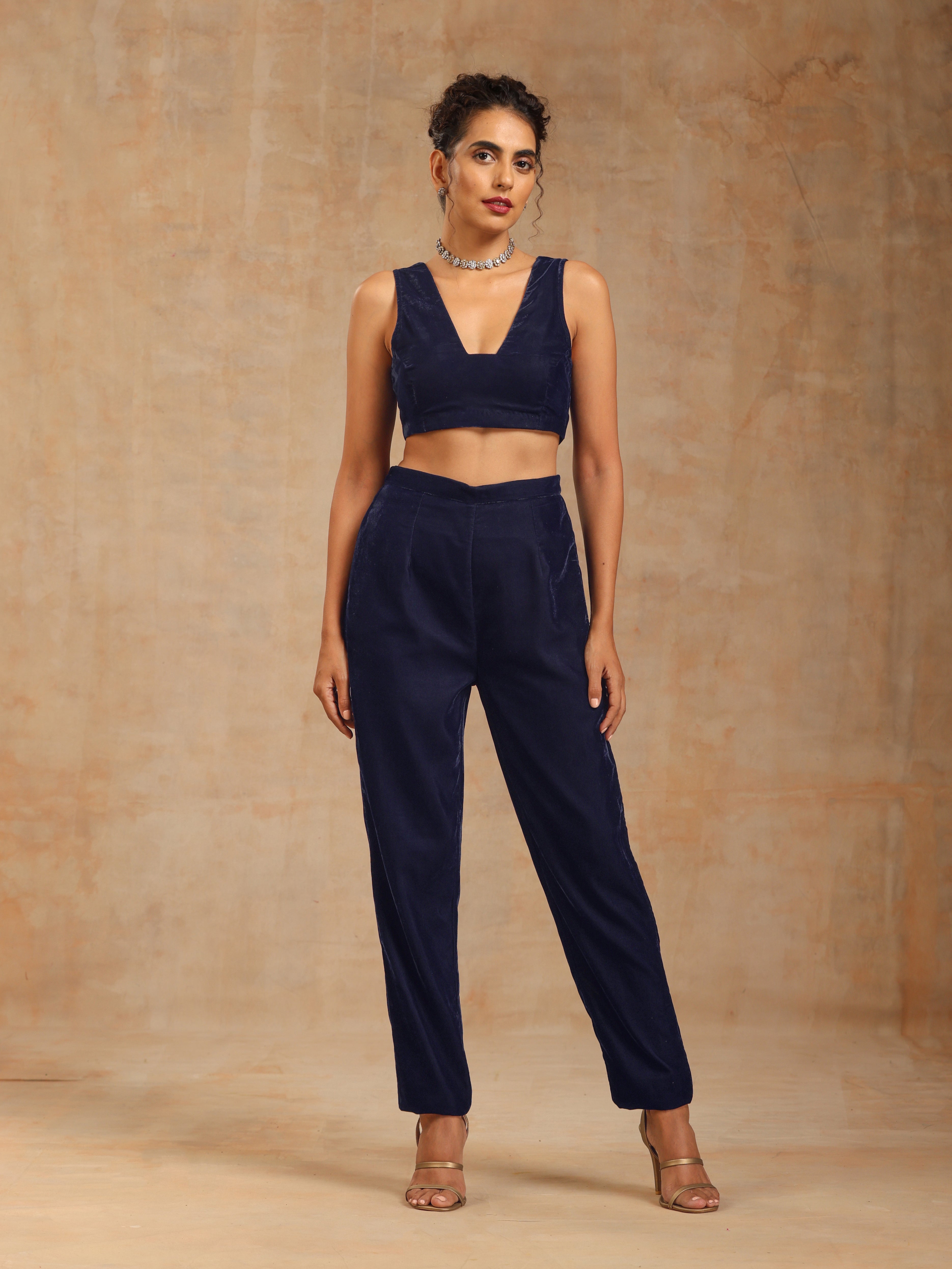 trueBrowns Midnight Blue Velvet Embroidered Jacket Set | Relove - Distacart
