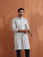 Thumbnail for trueBrowns Men's Grey Chanderi Front Open Kurta