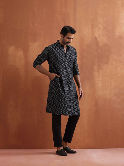 trueBrowns Men's Black Cotton Dobby Kurta - Distacart