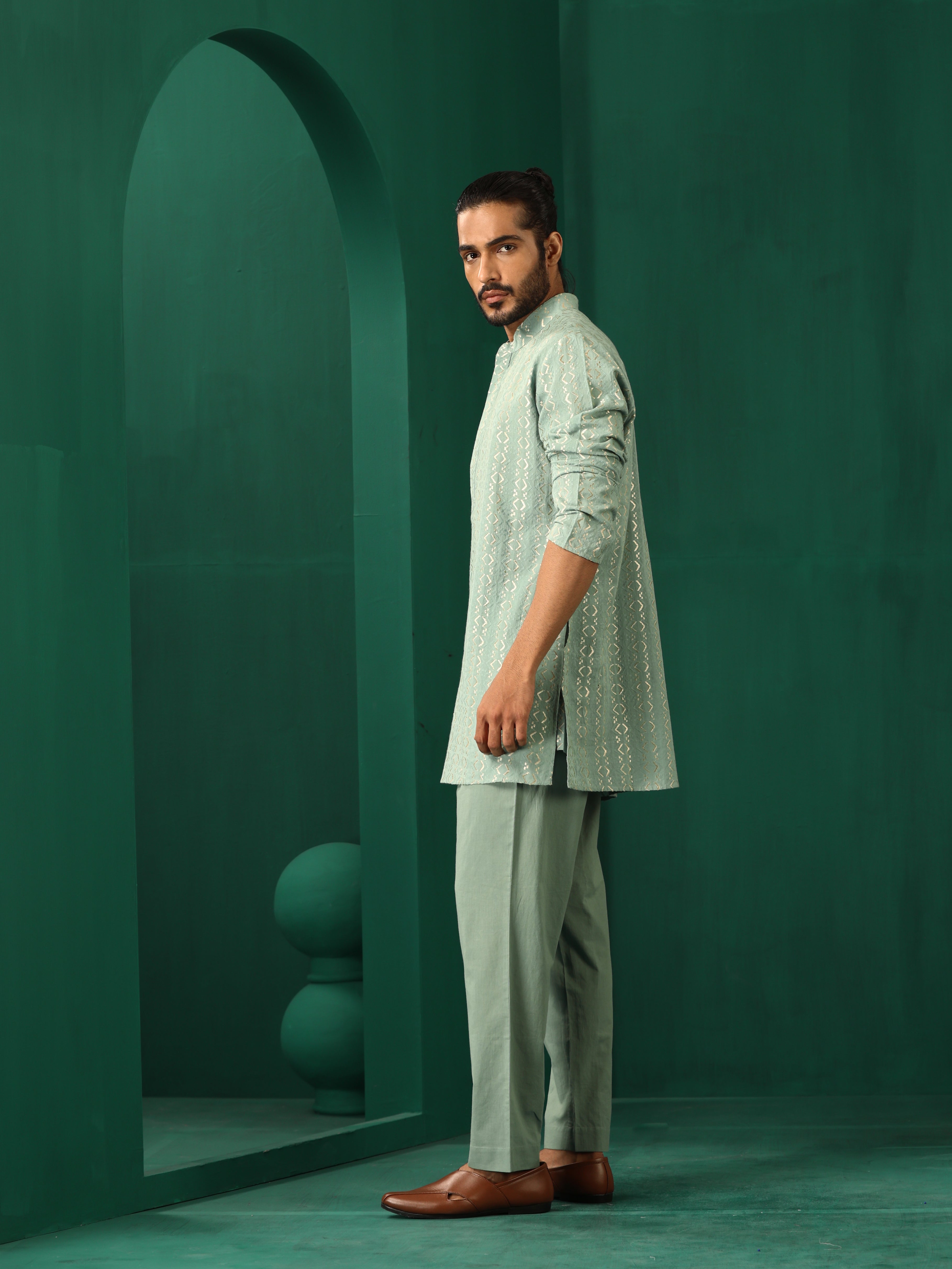 trueBrowns Men's Mint Green Dobby Co-ord Set - Distacart