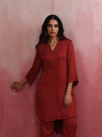 Thumbnail for trueBrowns Maroon Modal V Neck Kurta Co-ord Set
