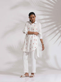 Thumbnail for trueBrowns White Cotton Embroidered Kurta Co-ord Set
