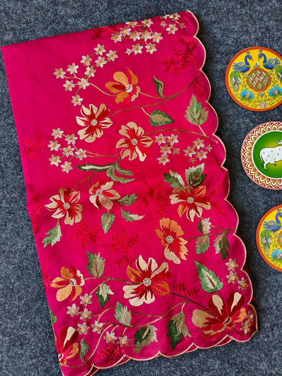 Mameraa Sarees Red Matka Silk Saree With Heavy Floral Embroidery Border With Running Blouse-Red - Dista