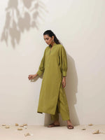 Thumbnail for trueBrowns Pear Green Cotton Linen Kurta Pant Set