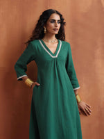 Thumbnail for trueBrowns Green Cotton A-line Kurta Set