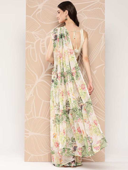 Ahalyaa Floral Printed Poly Chiffon Saree - Distacart