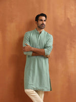 Thumbnail for trueBrowns Men's Green Cotton Dobby Kurta