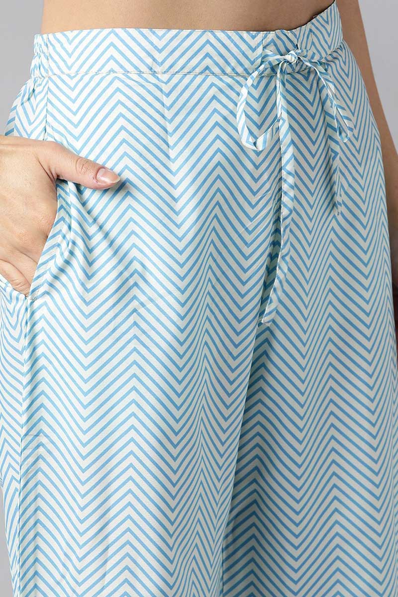 Ahika Sky Blue Polyester Straight Kurta Palazzo With Dupatta