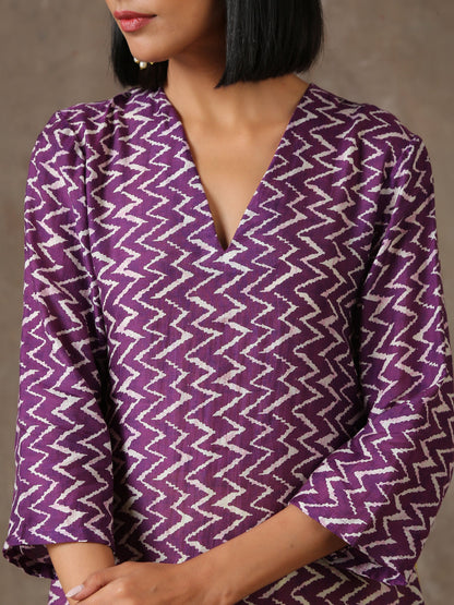trueBrowns Purple White Lehariya Printed Silk kurta Pant Set - Distacart
