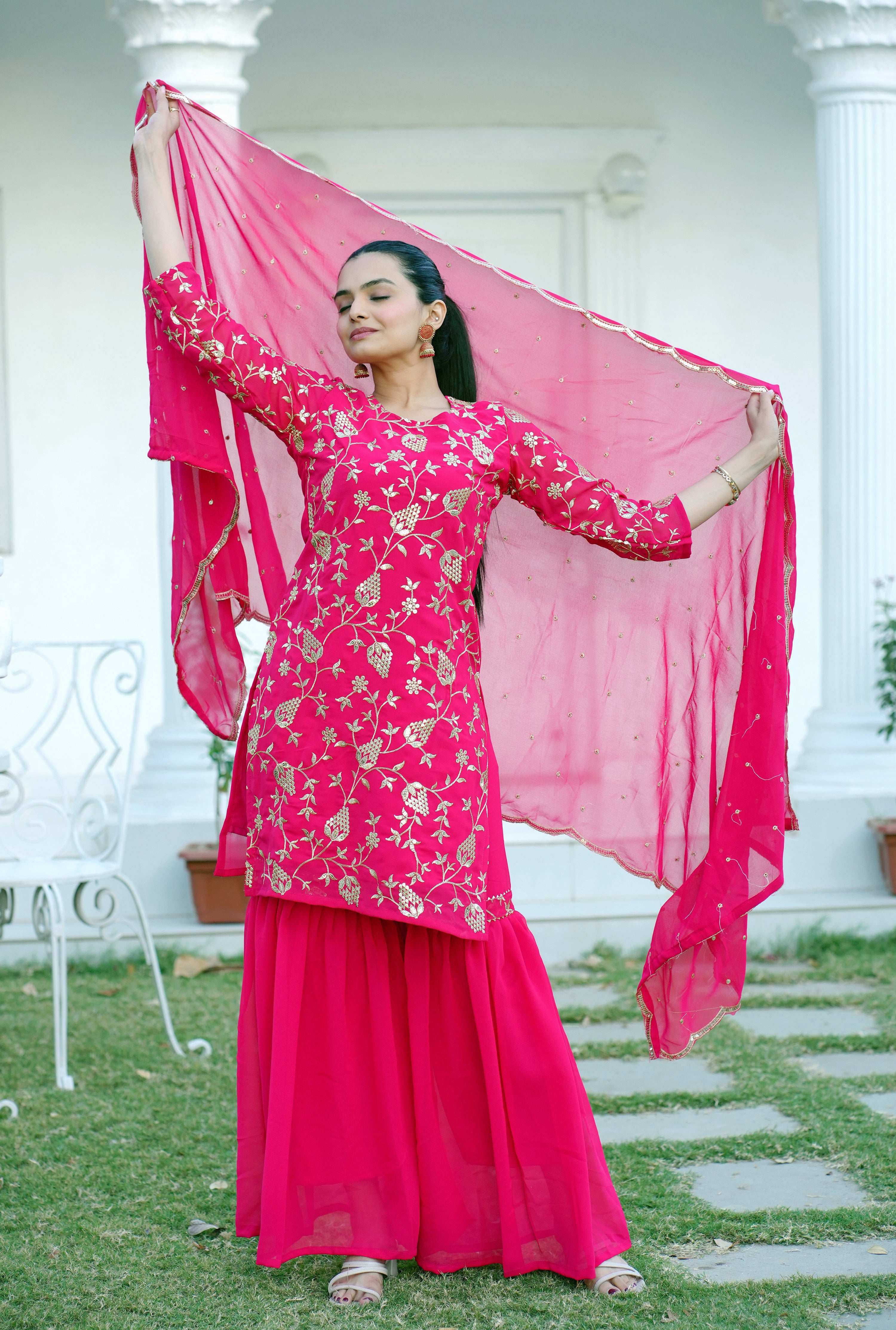 Yash Enterprise Trendy Foux Georgette Embroidery Red Readymade Salwar Suit