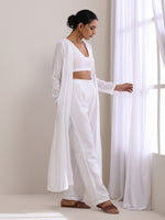 Thumbnail for trueBrowns White Dobby Overlay Jacket Blouse Pant Set - Distacart