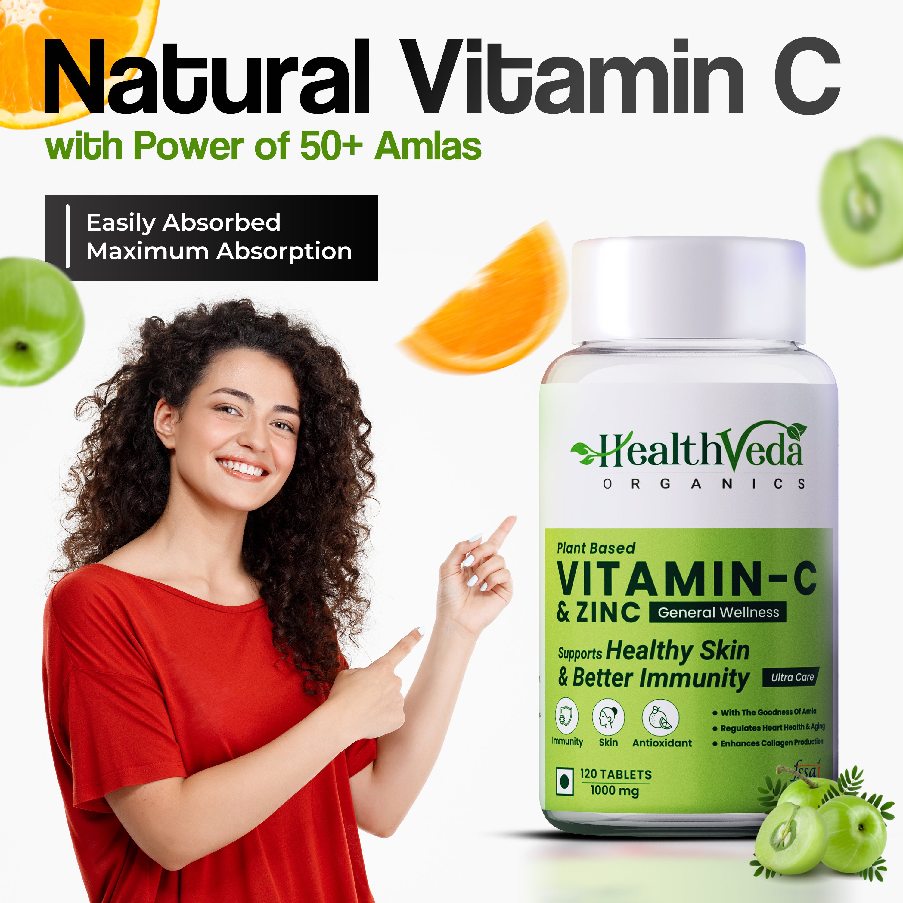 Health Veda Organics Natural Vitamin C Tablets For Skin & Health - Distacart