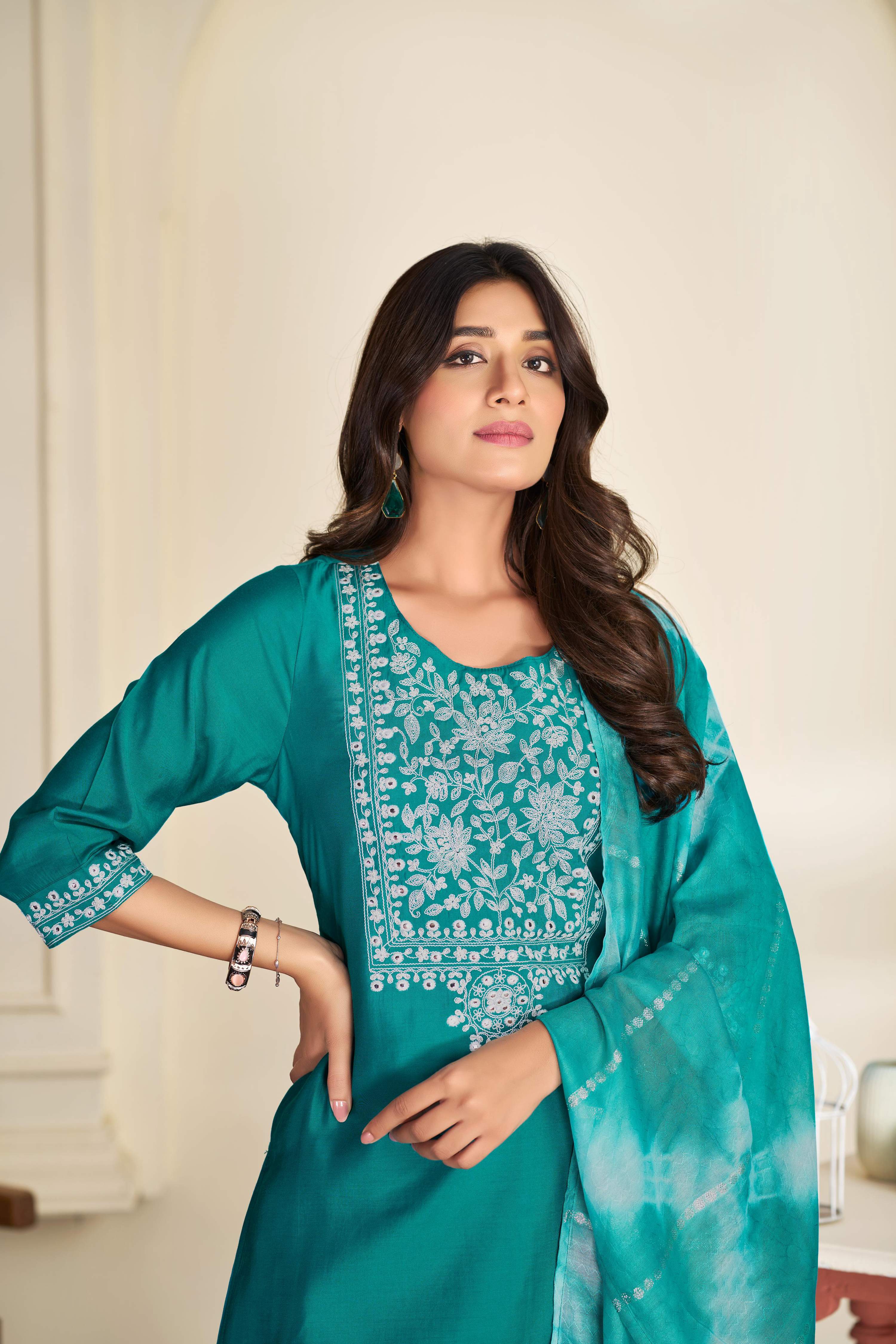 BulBul Shreya Silk Rama Kurta Set with Dupatta