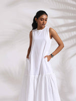 Thumbnail for trueBrowns White Cotton Schiffli Tier Dress - Distacart
