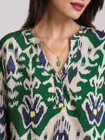 Thumbnail for trueBrowns Green Muslin Ikat Shirt Blouse