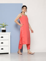 Thumbnail for Ahalyaa Women Pink Floral Gotta Patti Kurta with Trousers - Distacart