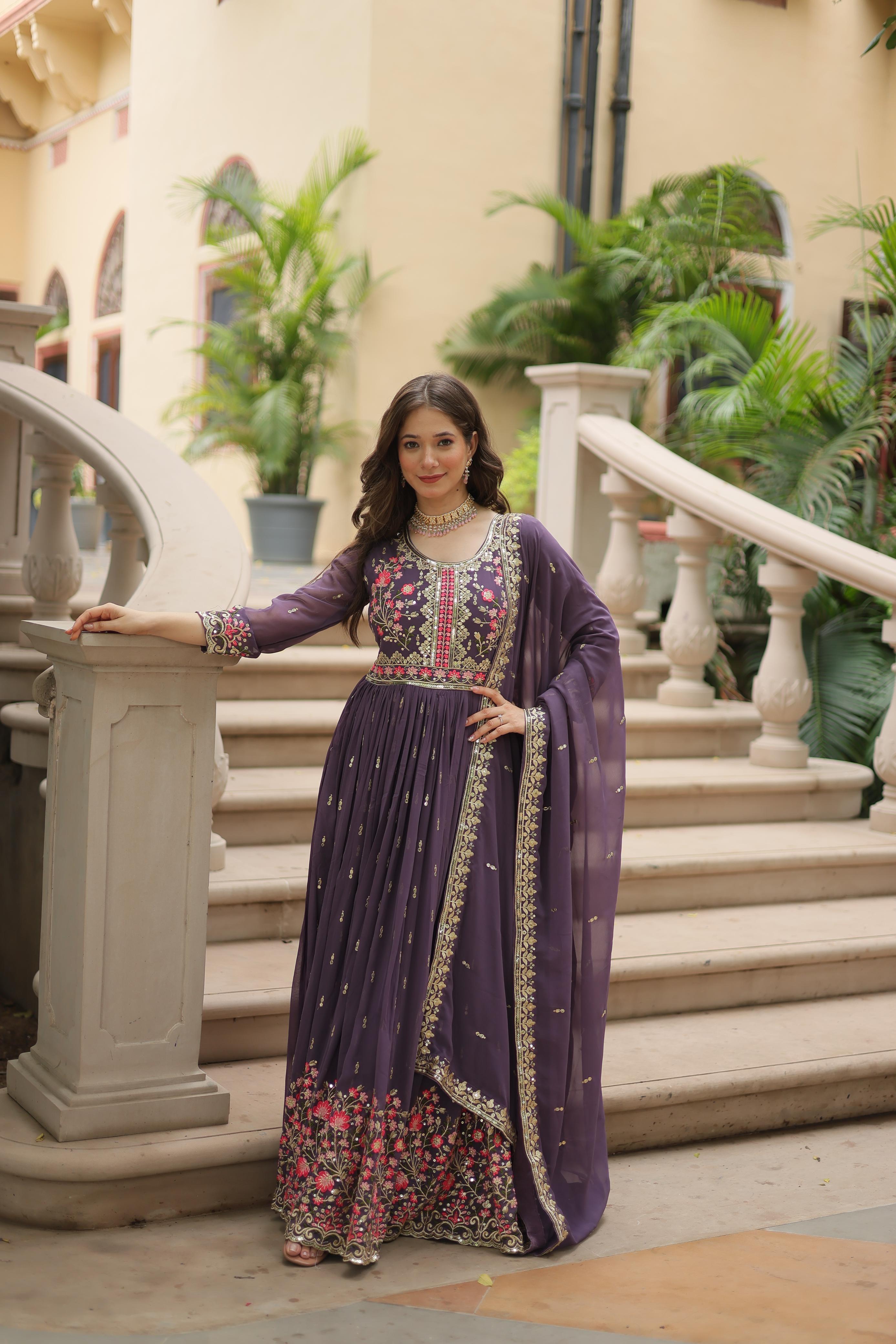 Anaita Violet Georgette Readymade Suit with Embroidery & Sequence Work - Dista