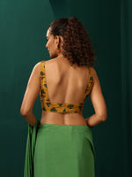 Thumbnail for trueBrowns Mustard Muslin Silk Flower Stem Printed Scoop Neck Sleeveless Blouse - Distacart