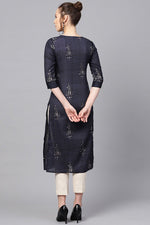 Thumbnail for Ahika Women Rayon Blend Navy Blue and Off-White color Printed Straight Kurta