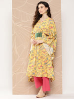 Thumbnail for Ahalyaa Women Floral Printed Flared Sleeves Gotta Patti Floral Crepe Kaftan Kurta - Distacart