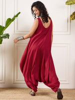 Thumbnail for InWeave Maroon Round Sleeveless Jumpsuit