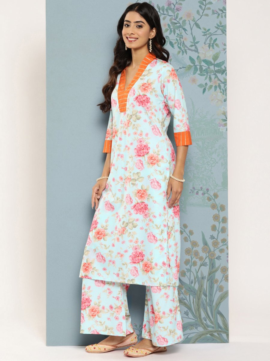 Ahalyaa Floral Printed Kurta With Palazzos - Distacart
