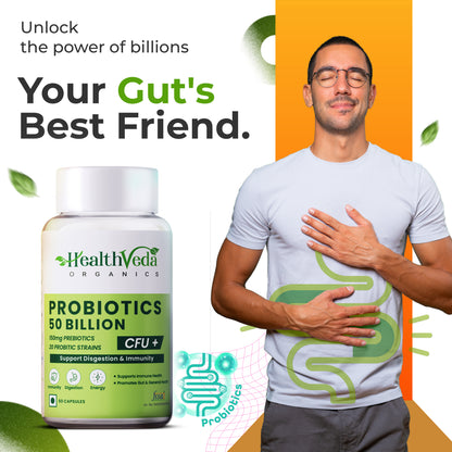 Health Veda Organics Probiotics 50 Billion Veg Capsules - Distacart