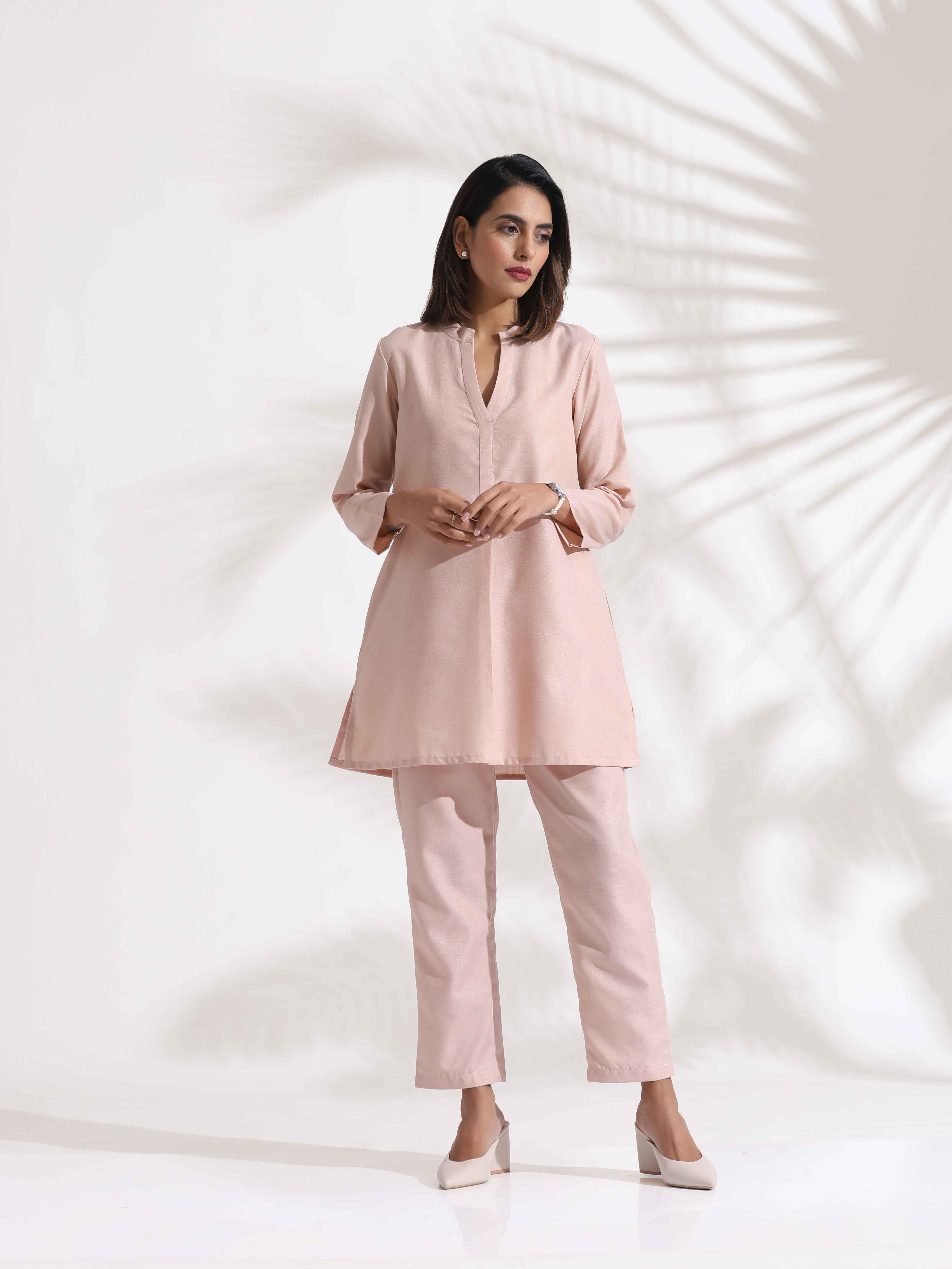 trueBrowns Light Pink Slub Co-ord Set