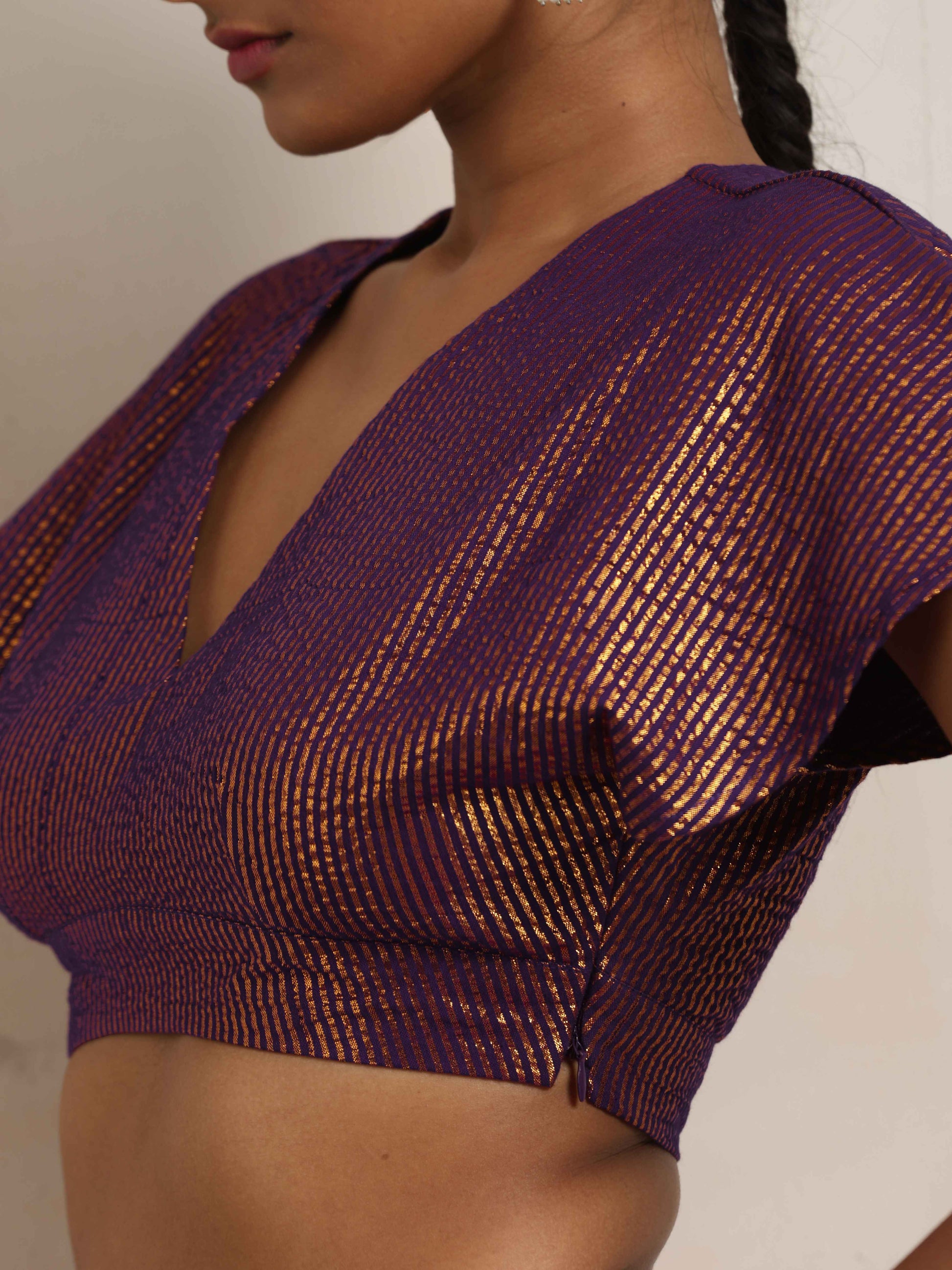 trueBrowns Purple Gold Metallic Blouse - Distacart
