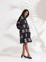 Thumbnail for trueBrowns Black Cotton Print Short Dress