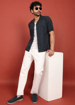 Thumbnail for Fabmade Midnight Black Cuban Collar Shirt - Distacart