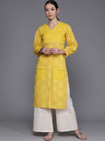 Thumbnail for Ahalyaa Ethnic Motifs Printed Puff Sleeves Gotta Patti Kurta - Distacart