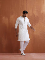 Thumbnail for trueBrowns Men's Ivory Sequin Chanderi Kurta