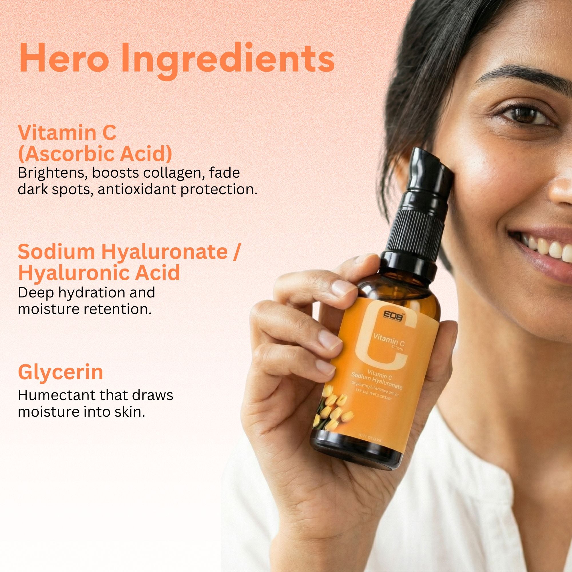 EOB 20% Vitamin C Serum with Hyaluronic Acid Face Serum - Distacart