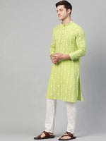 Thumbnail for Fabmade Lime Green And White Printed Straight Kurta Pyjama