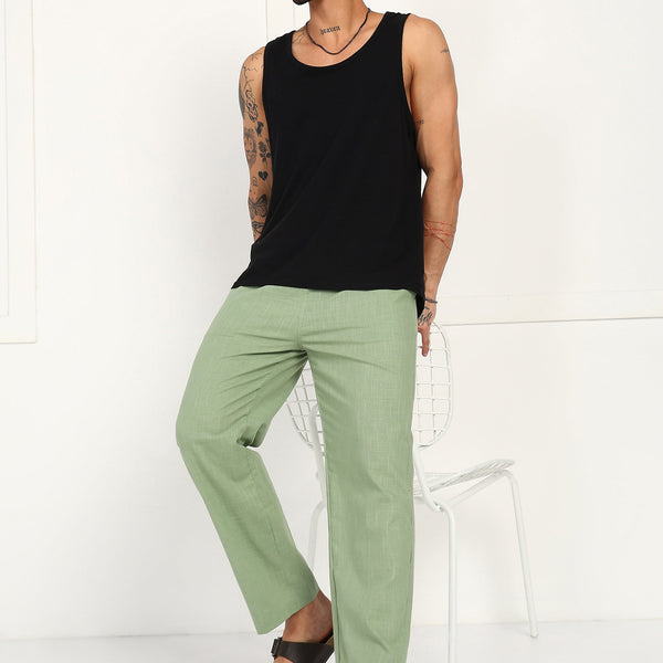 Fabmade Sage Linen Relaxed Trousers - Distacart