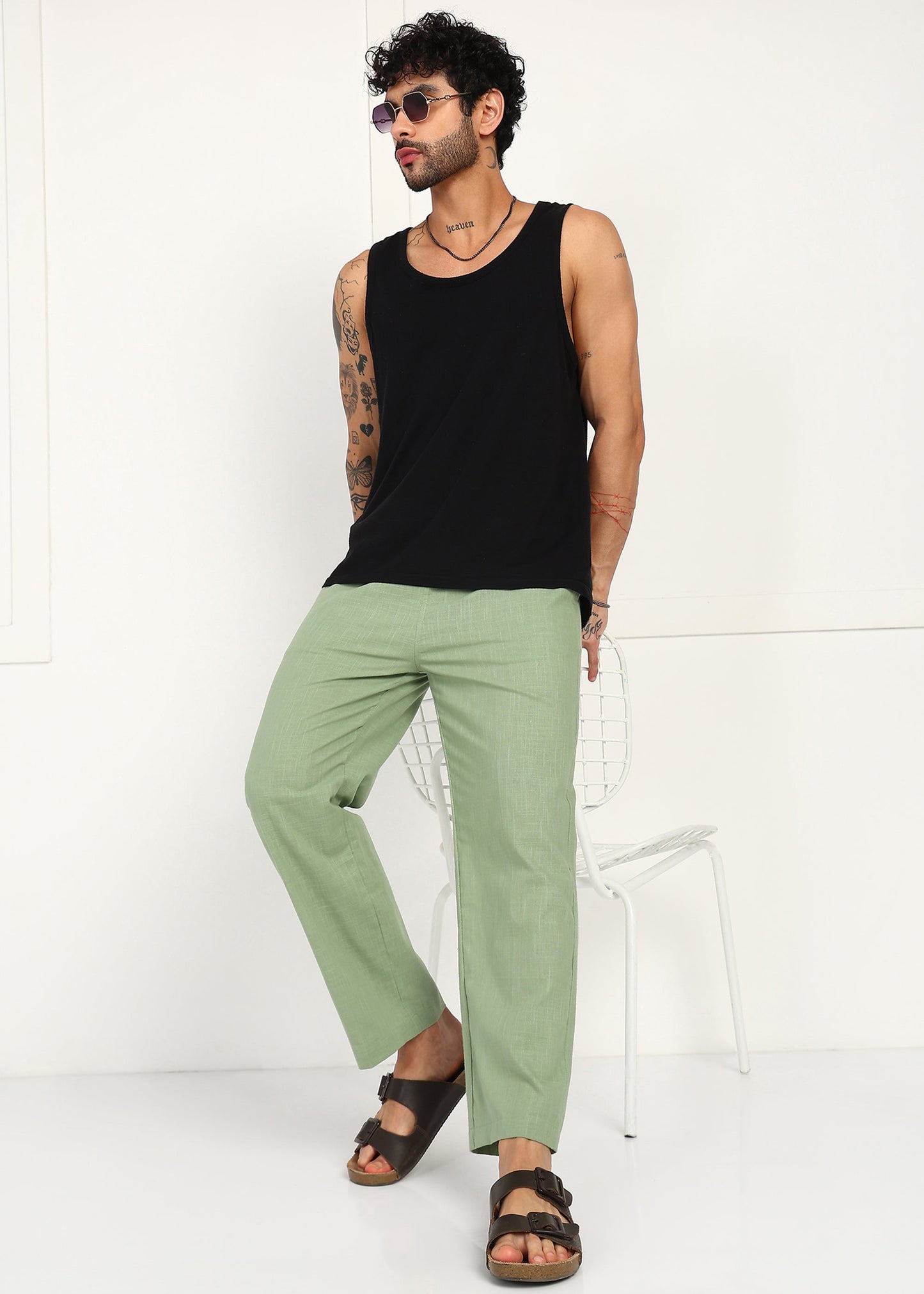 Fabmade Sage Linen Relaxed Trousers - Distacart