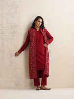Thumbnail for trueBrowns Maroon Kashmiri Woollen Jacket 3pc Set