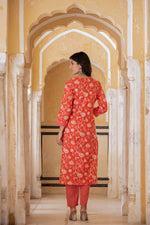 Thumbnail for Varanga Women Red Printed Round Neck Straight Kurta With Bottom And Dupatta - Distacart