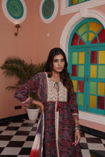 Thumbnail for BulBul Sarita Chanderi Red Kurta Set with Dupatta