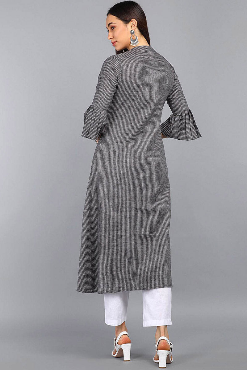 Ahika Women Charcoal Grey & White Striped A Line Kurta - Distacart