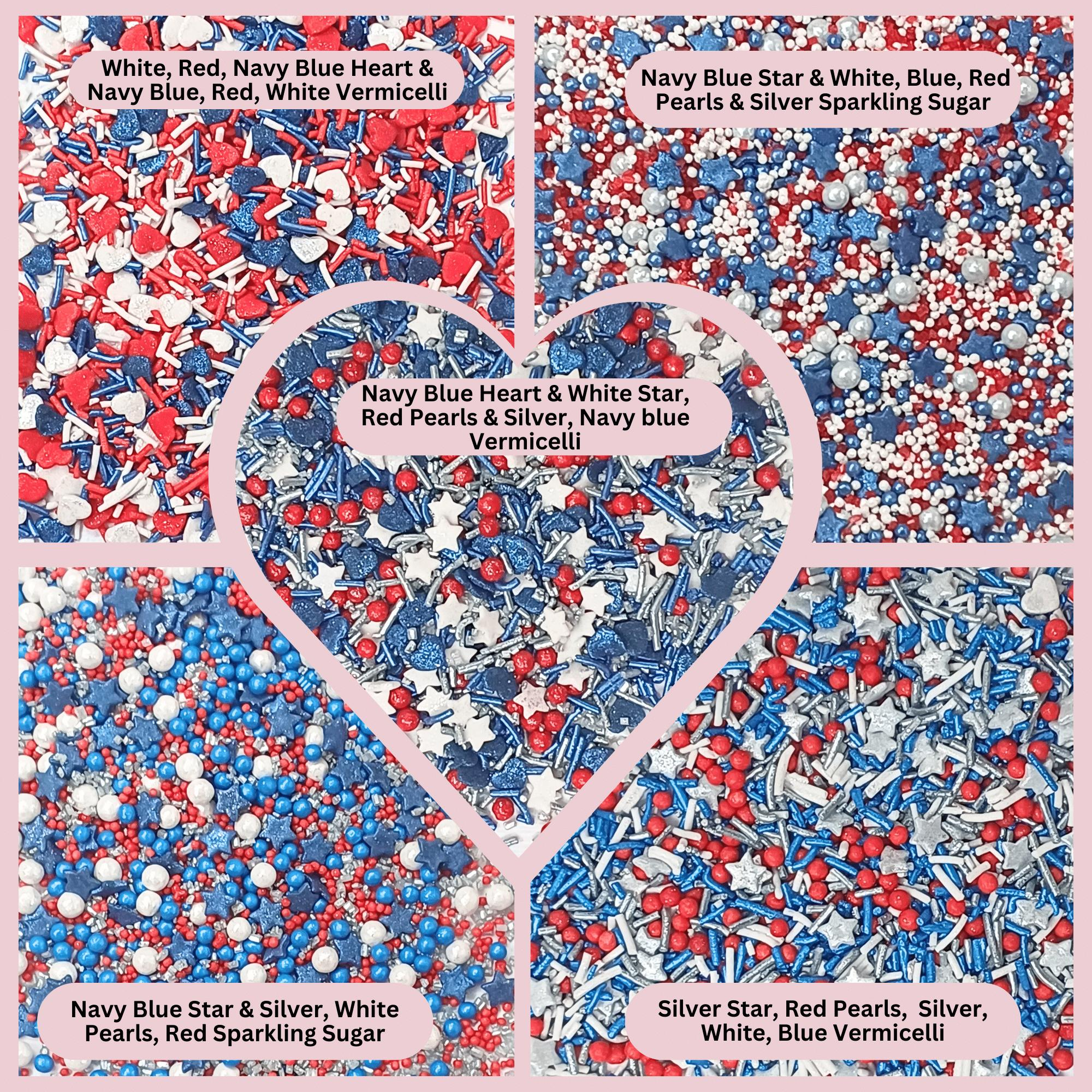 confect edible patriotic sprinkles mix heart star sprinkles for cake cupcake decorations pack of 5 j4 03