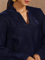 Thumbnail for trueBrowns Midnight Blue Velvet Solid Co-ord Set - Distacart