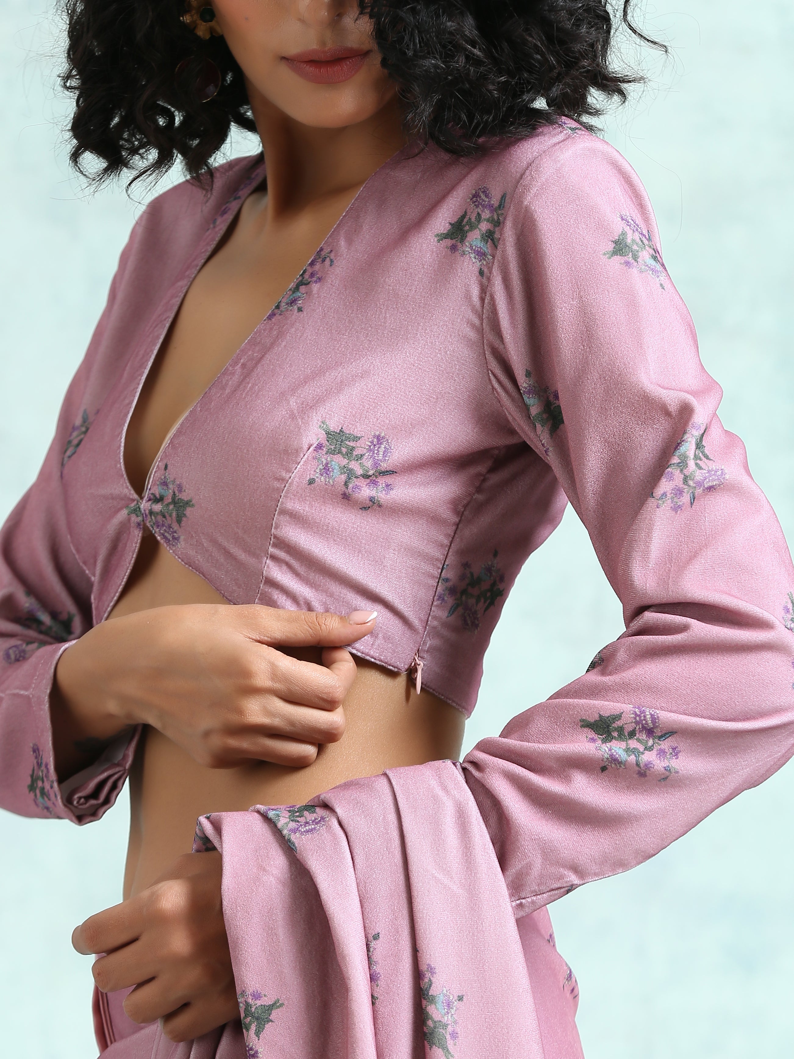 trueBrowns Light Mauve Printed Velvet Blouse - Distacart