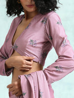 Thumbnail for trueBrowns Light Mauve Printed Velvet Blouse - Distacart